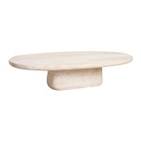 TRAVERTIN CAFE TABLE OVAL CENTRAL LEG NATURAL 140 - CAFE, SIDE TABLES